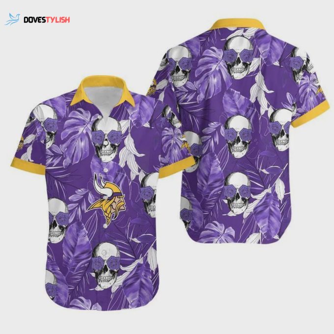 Minnesota Vikings Coconut Leaves And Skulls Hawaiian Shirt