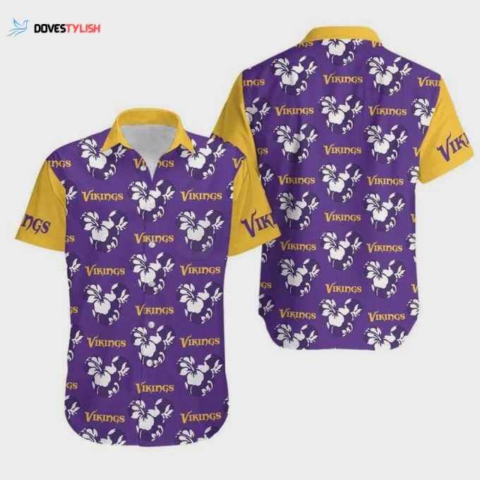 Minnesota Vikings Mickey And Flowers Hawaiian Shirt