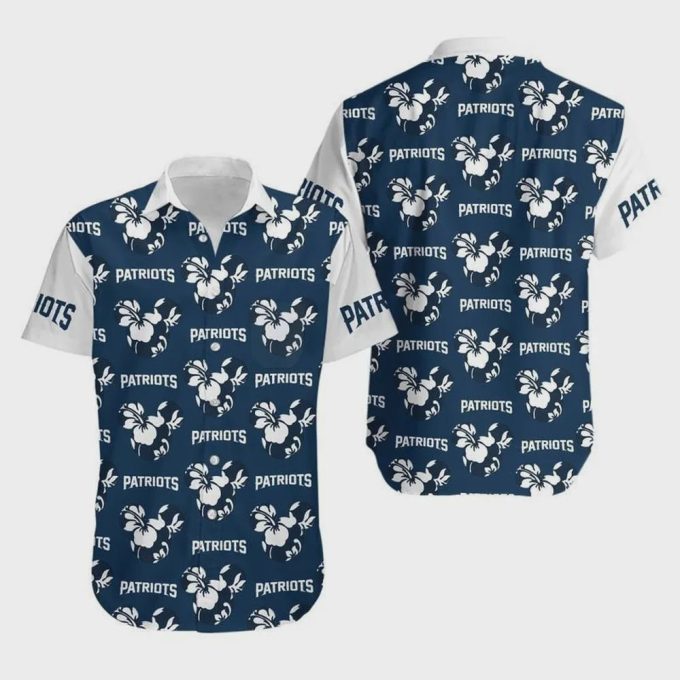 New England Patriots Mickey And Flowers Hawaiian Shirt