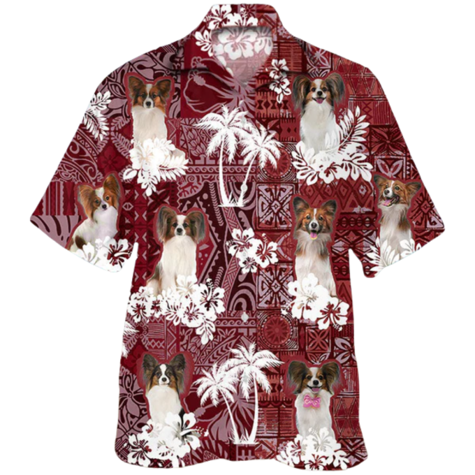 Papillon Hawaiian Shirt, Red Hawaiian Shirt For Dog Lovers