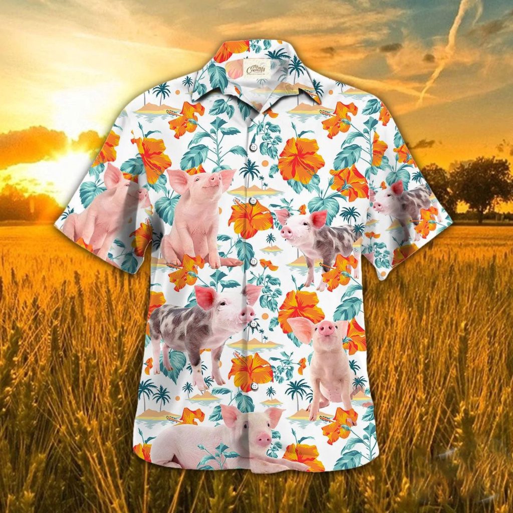 Pig Bright Hibiscus Flower Hawaiian Shirts, Pig Floral Hawaiian Shirt, Summer Gift For Pig Lovers