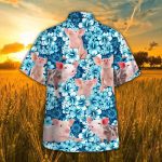 Pig Hawaiian Shirt, Pig Blue Hibiscus Flowers Hawaiian Shirts