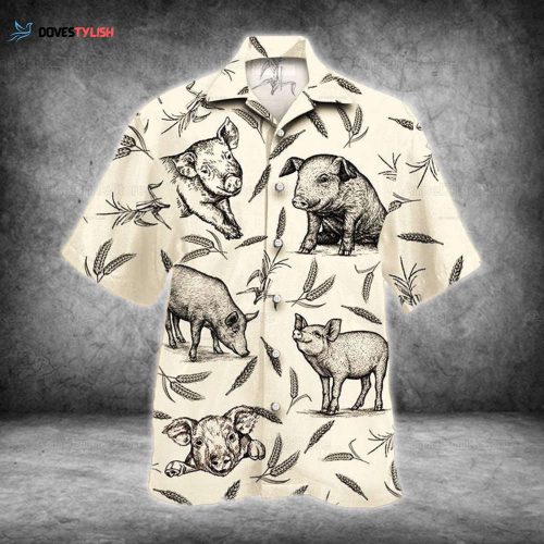 Pig Hawaiian Shirt, Pig Blue Hibiscus Flowers Hawaiian Shirts