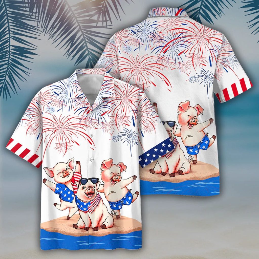 Pig’s 3D Full Print Hawaiian Shirts, Independence Day Is Coming, Happy 4Th Of July Pig Aloha Beach Shirt