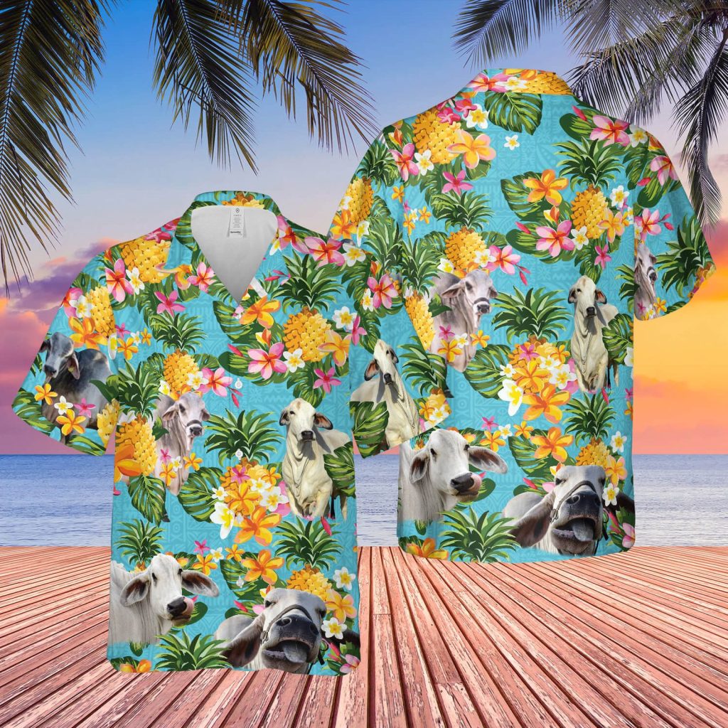 Pineapple Hawaiian Theme For Brahman Cattle Lovers All 3D Printed Hawaiian Shirt