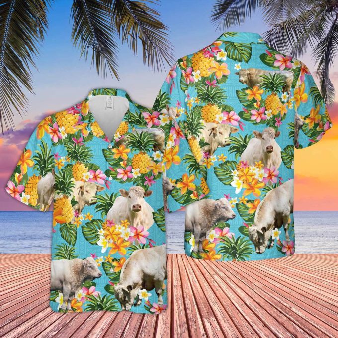 Pineapple Hawaiian Theme For Charolais Cattle Lovers All 3D Printed Hawaiian Shirt