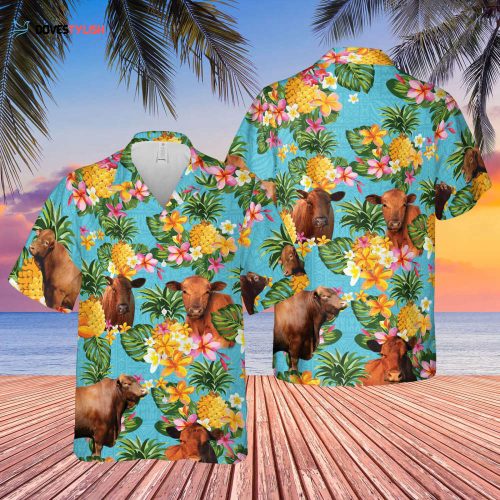 Pineapple Hawaiian Theme For Red Brahman Cattle Lovers All 3D Printed Hawaiian Shirt