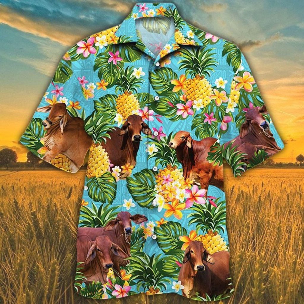 Pineapple Hawaiian Theme For Red Brahman Cattle Lovers All 3D Printed Hawaiian Shirt