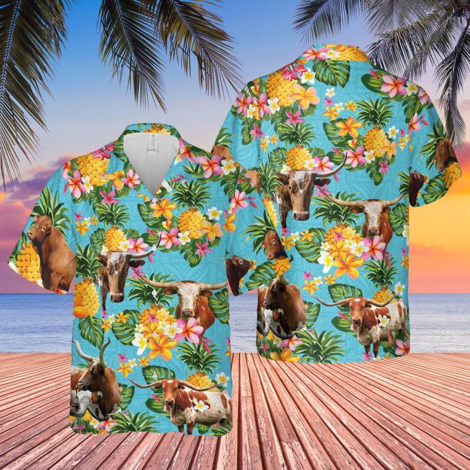 Pineapple Hawaiian Theme For Tx Longhorn Cattle Lovers All 3D Printed Hawaiian Shirt