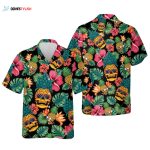 Pineapple Skull Hawaiian Shirt, Tropical Skull Beach Short Sleeve Shirts For Men, Cool Hawaiian Shirt For Him