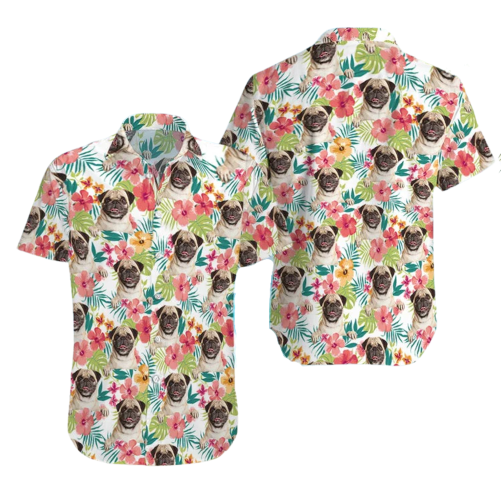 Pug Dog Hawaiian Shirt for Men, Women, Pug Dog Aloha Shirt Summer Casual Button Down Shirts, Hawaii Beach Shirt