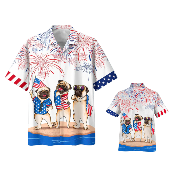 Pug Hawaiian Shirts – Independence Day Is Coming, Happy 4Th Of July American Pug Hawaii Shirt, Aloha Dog Shirt