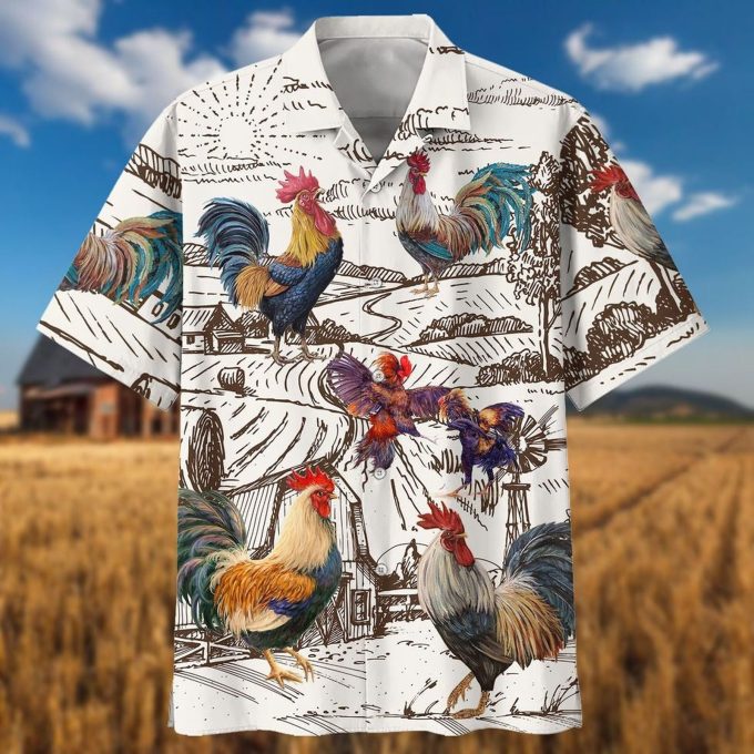 Rooster Farm 3D Hawaiian Shirt, Chicken Hawaiian Aloha Beach Shirts, Rooster Gift