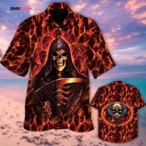 Skull On Fire Hawaiian Shirt For Him Her