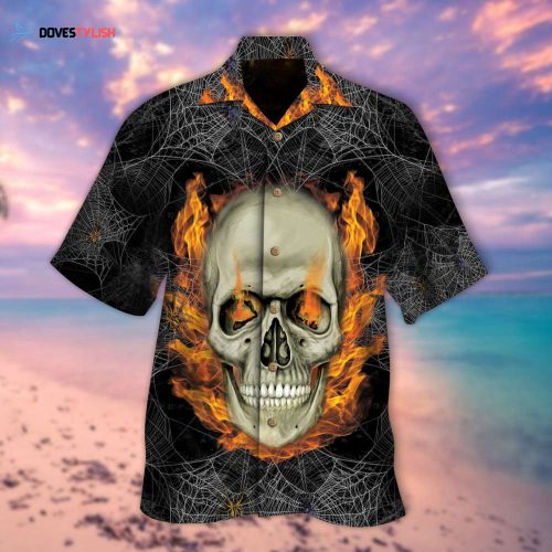 Skull On Fire Hawaiian Shirt For Him Her