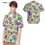 Trans 3D T Shirt, Nice Rainbow Unicorn Tropical Design Hawaiian Shirt