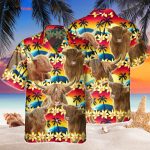 Vintage Highland Tropical Sunset Hibiscus And Palm Tree 3D Hawaiian Shirt