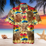 Vintage Highland Tropical Sunset Hibiscus And Palm Tree 3D Hawaiian Shirt