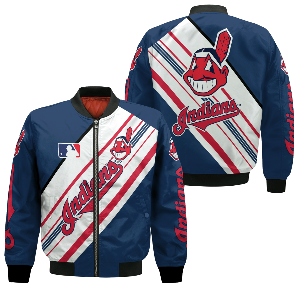 Stylish MLB Cleveland Indians Navy Bomber Jacket: Get Your Game on with Official Team Merchandise!