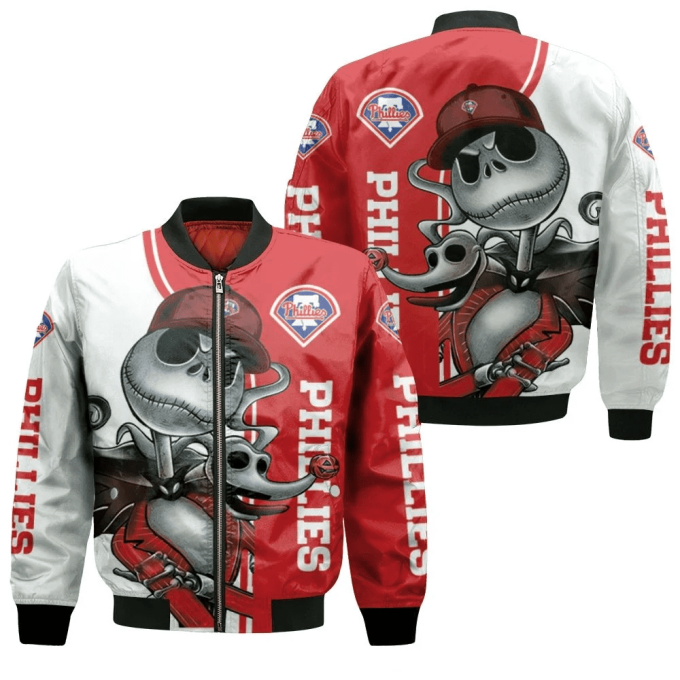 MLB Philadelphia Phillies Jack Skellington and Zero Bomber Jacket – Official MLB Merchandise