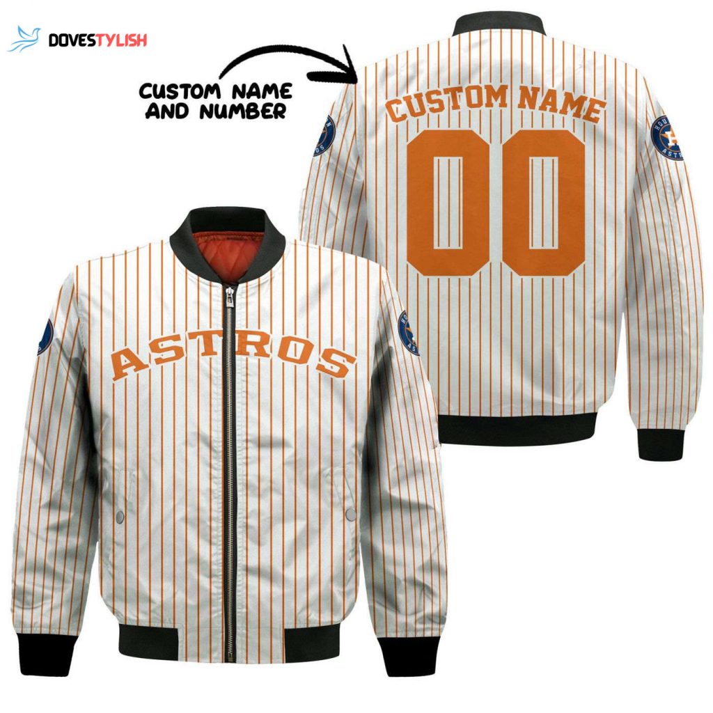 Custom Houston Astros Bomber Jacket with Name & Number Stripes – MLB Fan Gear