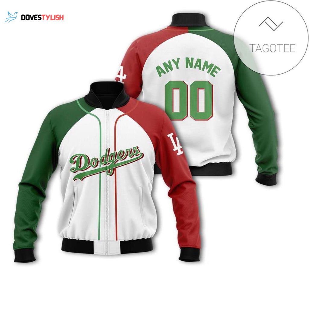 Custom MLB Los Angeles Dodgers Bomber Jacket – Personalized Name & Number in White Green