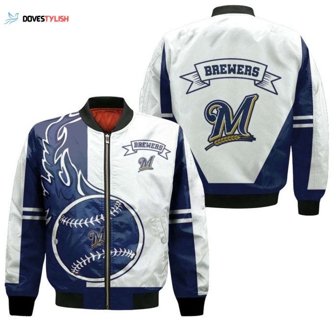 Stylish MLB Milwaukee Brewers Navy Blue Bomber Jacket with White Accents