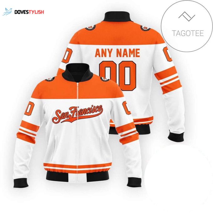 Personalized MLB San Francisco Giants White Bomber Jacket with Custom Name & Number