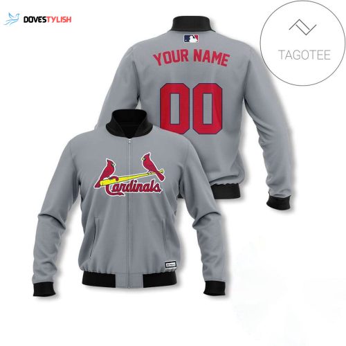 MLB St Louis Cardinals Custom Name Number Light Gray Bomber Jacket – Personalized Sportswear for Fans