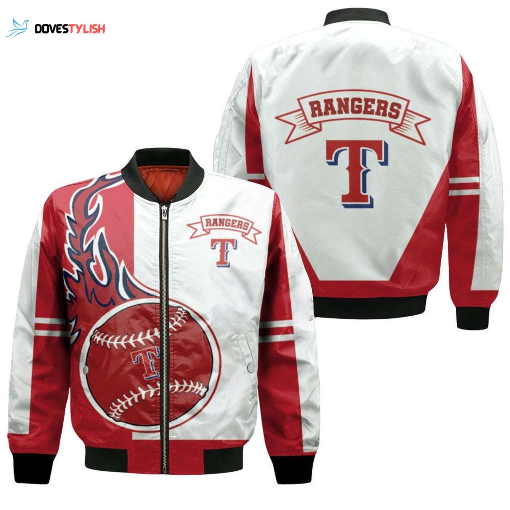 MLB Texas Rangers Red White Bomber Jacket: Show Your Team Pride with this Stylish Outerwear!