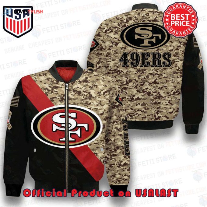 Stylish San Francisco 49ers Camo NFL AOP Bomber Jacket – Stand out in Game Day Gear!