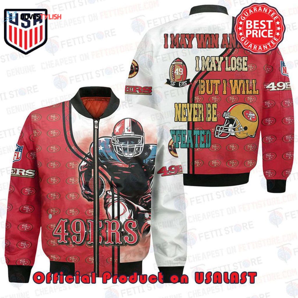 Shop the Trendy San Francisco 49ers Bomber Jacket with Multiple NFL Logos