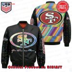 Stylish San Francisco 49ers Rainbow Logo AOP Bomber Jacket – NFL Official Merchandise