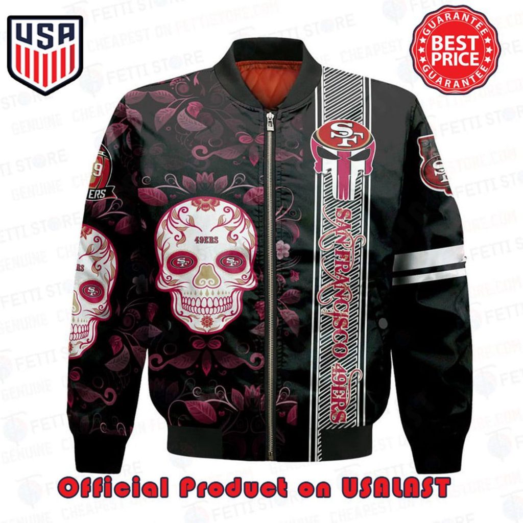 Stylish San Francisco 49ers Skull Flower NFL AOP Bomber Jacket