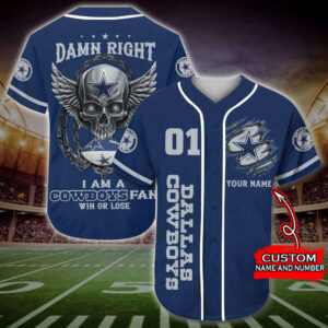 Trending 2025 Personalized Dallas Cowboys Skull Damn Right All Over Print 3D Baseball Jersey