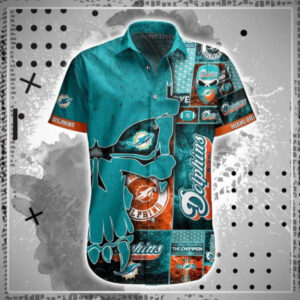 NFL Miami Dolphins Aqua Punisher Skull Hawaiian Shirt Men & Women Aloha Shirt