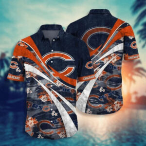 NFL Chicago Bears Short Orange White Curve In Dark Hawaiian Shirt Men & Women Aloha Shirt