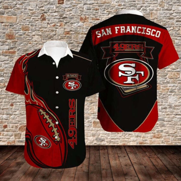 NFL San Francisco 49ers Black Red Ball In Fire Hawaiian Shirt Men & Women Aloha Shirt