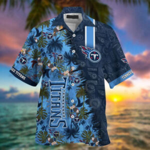 NFL Tennessee Titans Flowers Navy Blue Hawaiian Shirt V3 Men & Women Aloha Shirt
