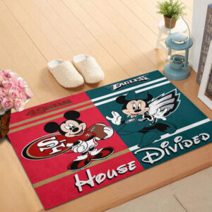 Custom House Divided NFL Doormat, Gift For Home Decor Mickey And Minnie Football Teams