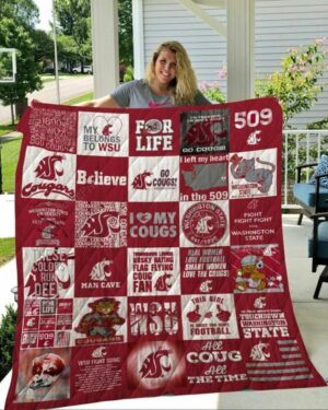NCAA Washington State Cougars Quilt Blanket, Gift For Sports Fan, Sport Lovers Quilt