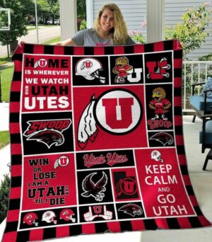 NCAA Utah Utes Quilt Blanket, Gift For Sports Fan, Sport Lovers Quilt Blanket