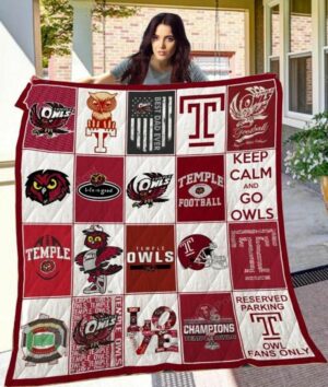 NCAA Temple Owls Quilt Blanket, Gift For Sports Fan, Sport Lovers Quilt, Gift For Him