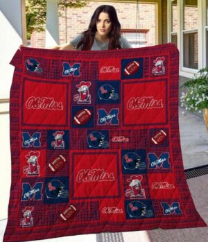 NCAA Ole Miss Rebels Multiple Logos Quilt Blanket, Gift For Sports Fan, Sport Lovers Quilt