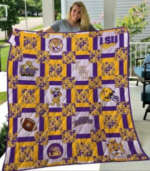 NCAA LSU Tigers Pattern Quilt Blanket, Gift For Sports Fan, Sport Lovers Quilt Blanket