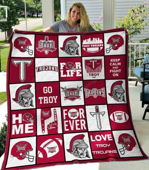 NCAA Troy Trojans Quilt Blanket, Gift For Sports Fan, Sport Lovers Quilt Blanket
