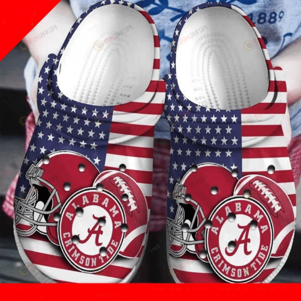 Alabama Crimson Helmet Pattern Clogs Classic Clogs Shoes In Blue Red