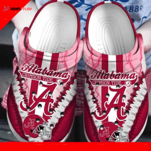 Alabama Crimson Helmet Pattern Clogs Classic Clogs Shoes In White& Red