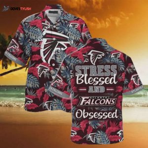 Atlanta Falcons NFL Stress Blessed Obsessed Tropical Palm Leaves Pattern Hawaiian Shirt