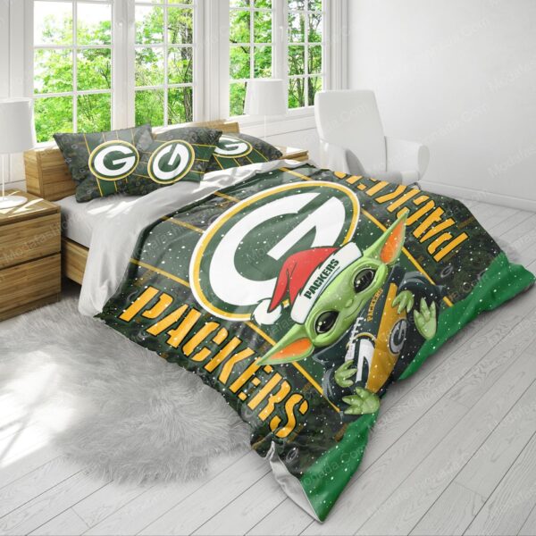 Baby Yoda NFL Green Bay Packers Logo Christmas Bedding Sets